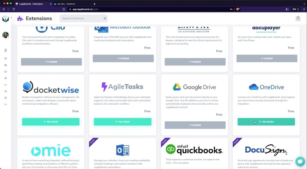 OneDrive Integration Extension Screenshot in Legalboards